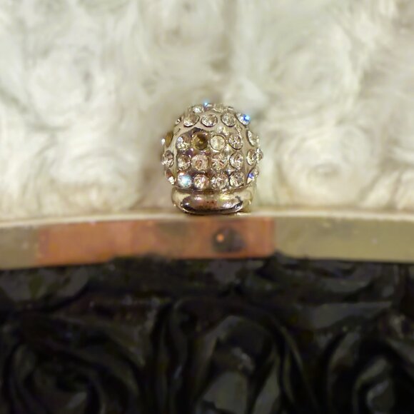 Elegant Rosette Floral Evening Clutch Bag Polyester Kiss Lock Closure Black - Picture 7 of 9